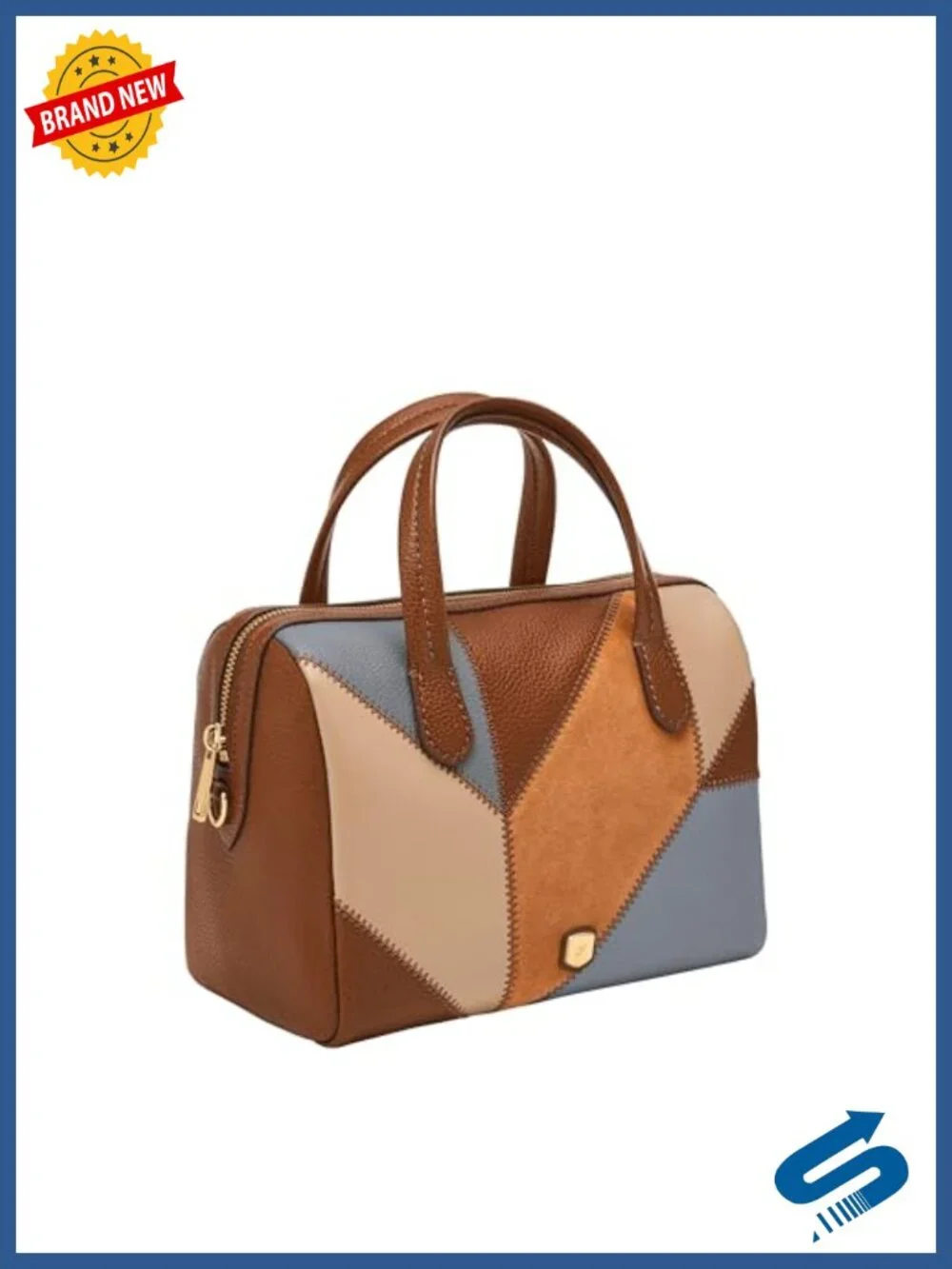 Genuine Leather Patchwork Satchel with Crossbody Strap